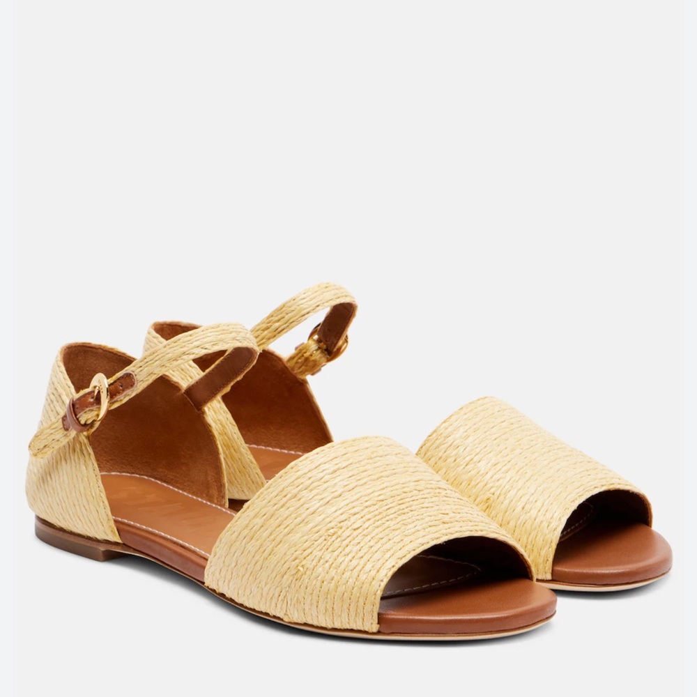 STAUD Natural Raffia and Leather Sandals